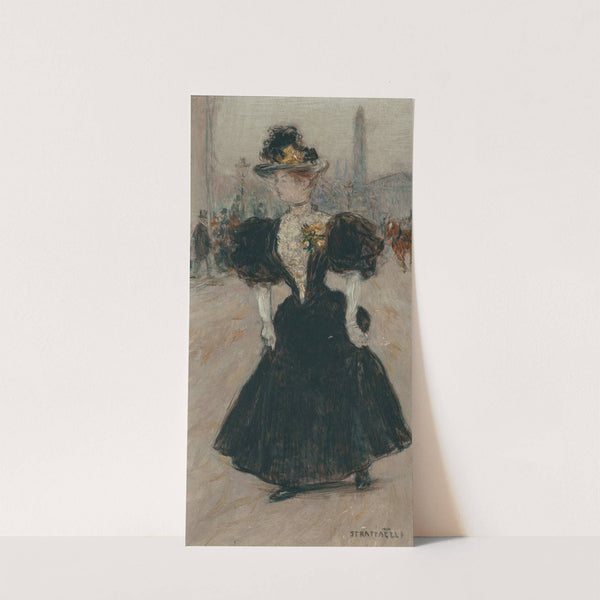 An Elegant Young Lady Crossing the Place de la Concord with the Obelisk Beyond by Jean François Raffaëlli