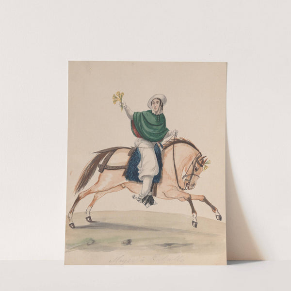 An elegantly dressed woman on horseback by Francisco Fierro