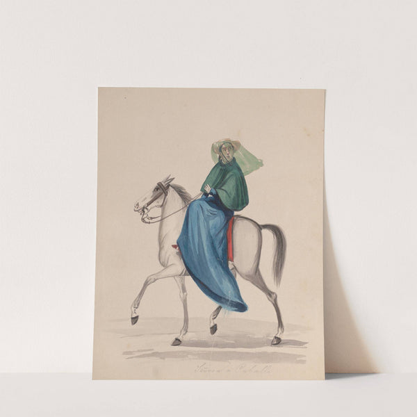 An elegantly dressed woman on horseback by Francisco Fierro