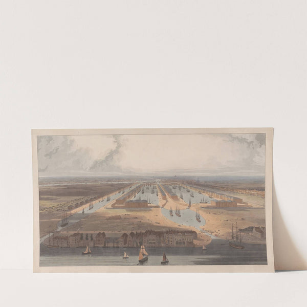 An Elevated View of the New Docks & Warehouses now Constructing on the Isle of Dogs (1802) by William Daniell