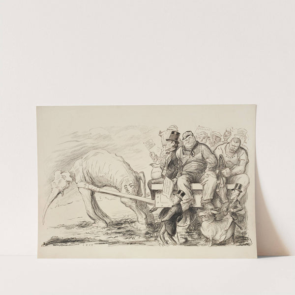 An emaciated Republican Party elephant, representing the G.O.P. Congress, struggles to pull a wagon full of large men (1919) by William Henry Walker