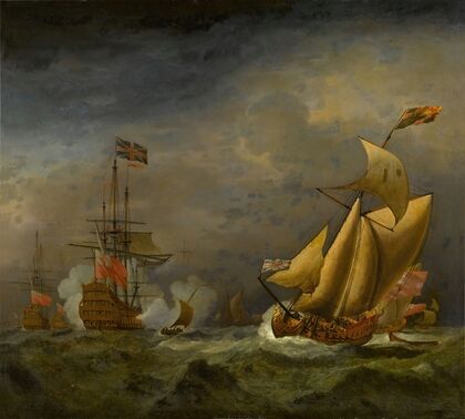 An English man-o’-war saluting an English royal yacht, in choppy seas — size preview