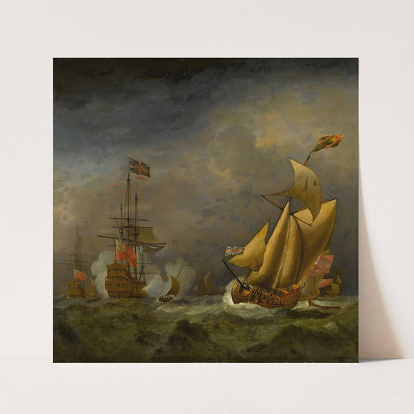 An English man-o’-war saluting an English royal yacht, in choppy seas by Circle of Willem van de Velde the Younger