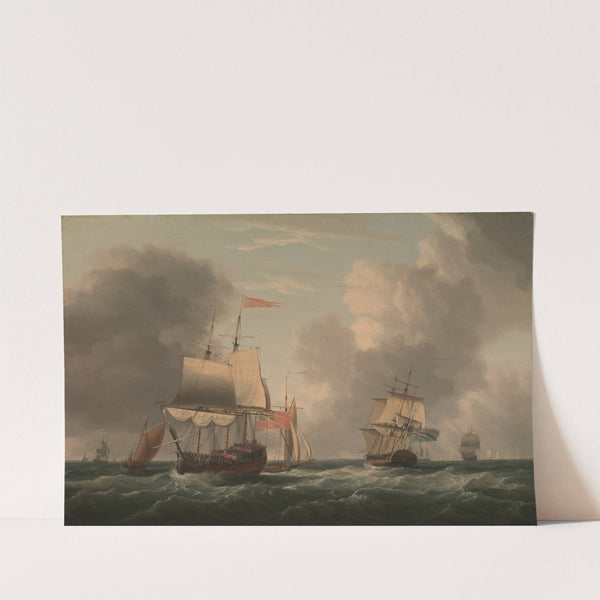An English Two-Decker Lying Hove to, with Other Ships and Vessels in a Fresh Breeze by Dominic Serres