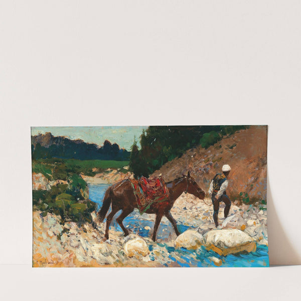 An Equestrian Crossing a Ford by Franz Roubaud