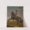 An equestrian portrait of an officer of the 1st troop of horse grenadier guards on a bay charger, with a trooper to the right by David Morier