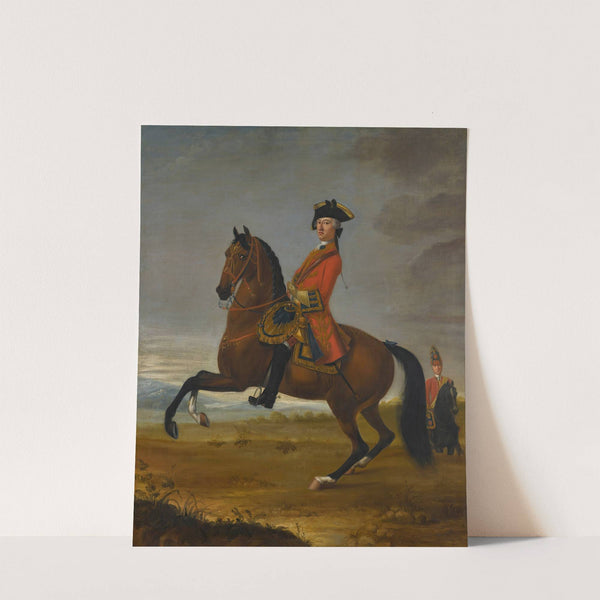 An equestrian portrait of an officer of the 1st troop of horse grenadier guards on a bay charger, with a trooper to the right by David Morier