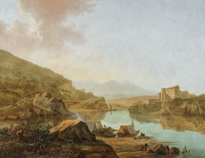 An extensive Italianate river landscape