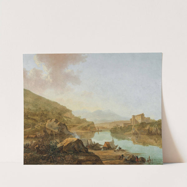 An extensive Italianate river landscape by Adam Pynacker