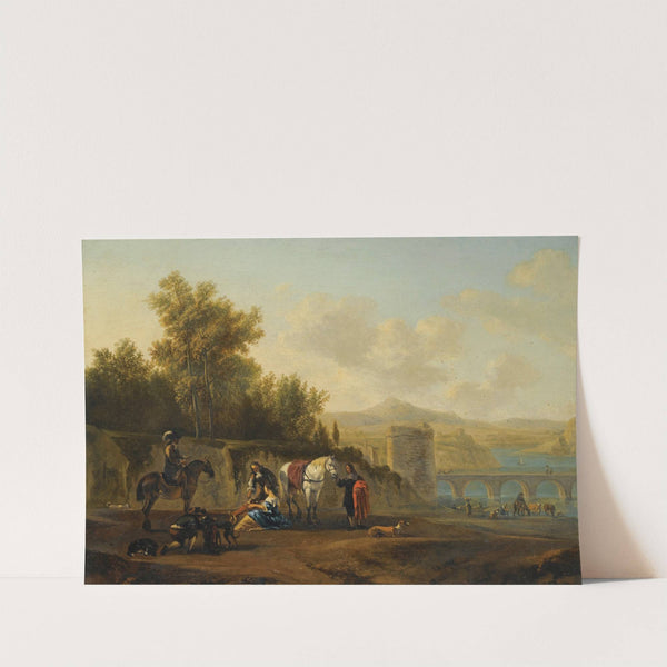 An Extensive Italianate River Landscape With Travellers Resting On A Path by Gerrit Adriaensz. Berckheyde