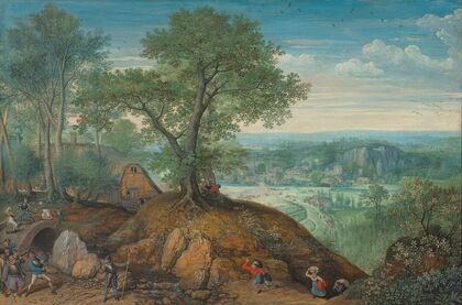 An extensive landscape with plundering soldiers