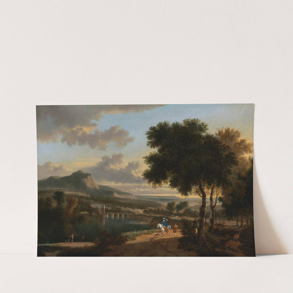 An Extensive Landscape With Travellers, Fishermen And Cattle Drovers On A Path With A Roman Bridge Beyond by Jan Hackaert