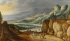 An Extensive Mountainous River Landscape With Horsemen Conversing On A Raised Plateau