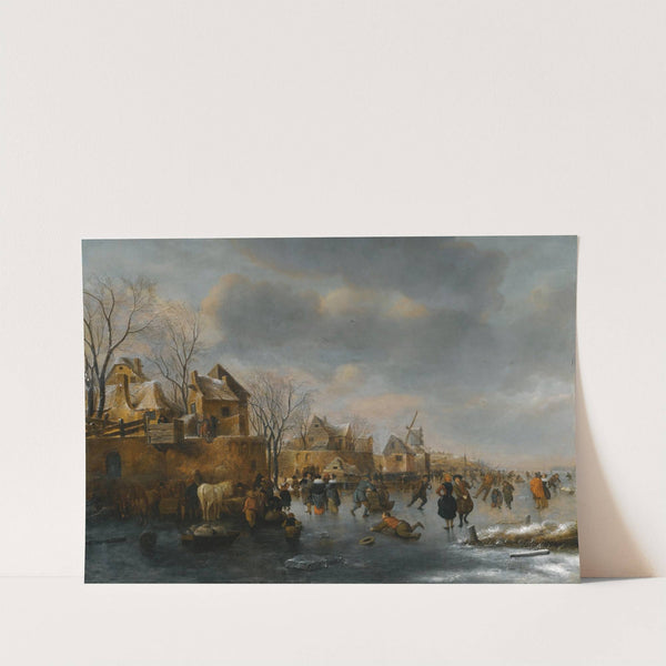 An Extensive Winter Landscape With Numerous Figures On The Ice by Nicolaes Molenaer
