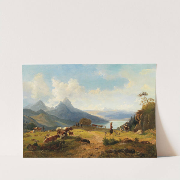 An Idyllic Mountain Landscape with a Herd of Animals and Shepherds by Max Joseph Wagenbauer