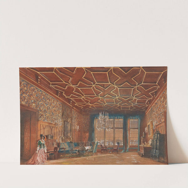An interior in Rožmberk Castle by Rudolf von Alt