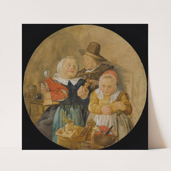 An Interior With A Man Holding A Flute, And Two Children Playing With Their Toys by Jan Miense Molenaer