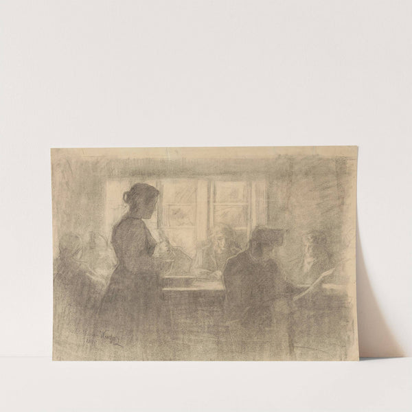 An interior with figures around a table by Gustav Wentzel