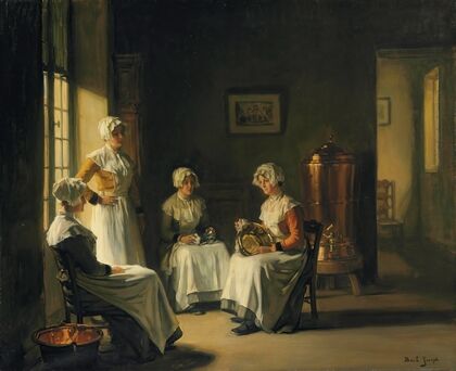 An Interior with Women Polishing Brass