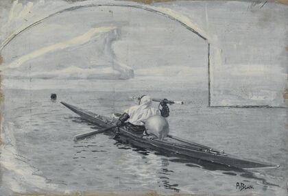 An Inuit hunting for seals (1889)