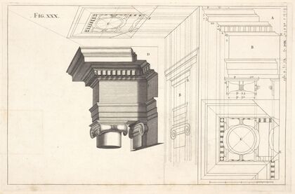 An Ionick work in perspective; with the manner of reconciling the fictitious to the solid architecture.