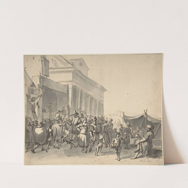 An Italian City with a Crowd Watching Actors in an Outdoor Theater (1642–90) by Hendrik Verschuring