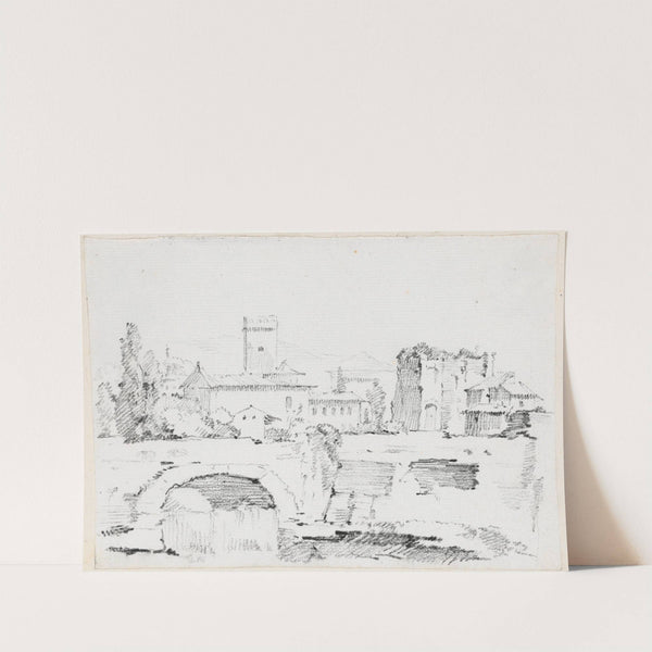 An Italian Town with a Stone Bridge and a Waterfall by Joseph-Marie Vien