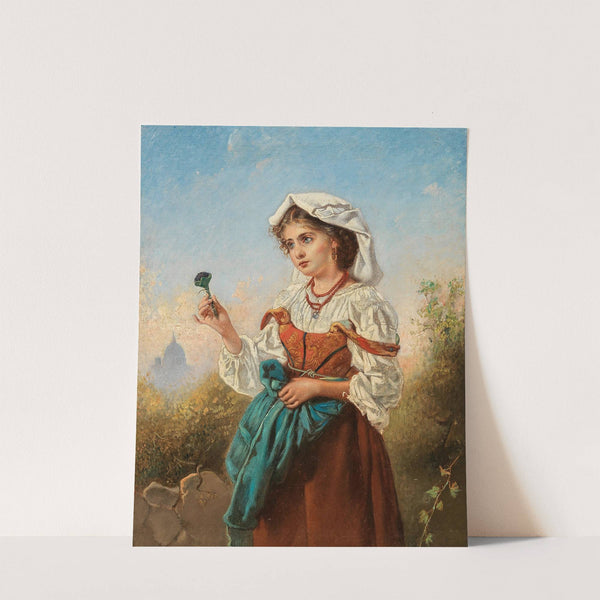 An Italian Violet Seller, With Rome In The Background by Anton Romako