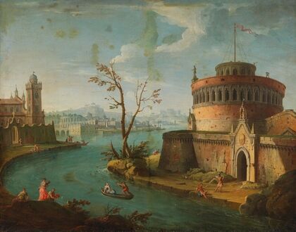 An Italianate capriccio river landscape