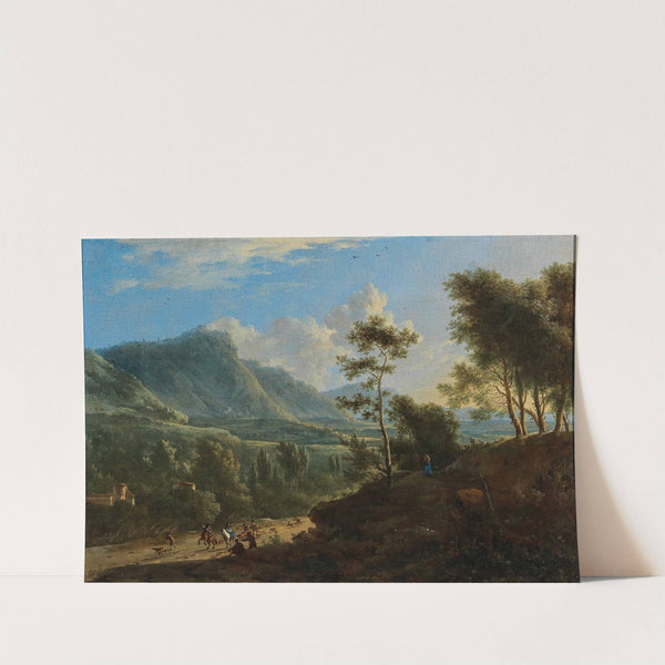 An Italianate landscape with a hunting company by Frederik de Moucheron