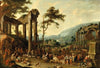 An italianate landscape with a market scene