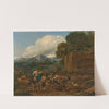 An Italianate landscape with a shepherdess on a mule and a shepherd, herding cattle, sheep, donkeys and dogs on a mountain track next to ruins by Nicolaes Berchem