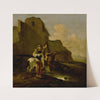 An Italianate Landscape With Two Peasants And Horses Near Ruins by Karel Dujardin