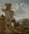 An Italianate landscape with villagers and an ox-cart