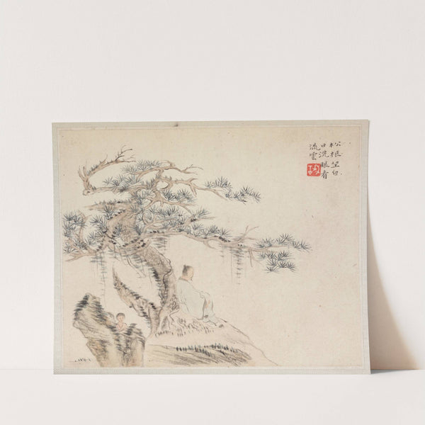 An Old Man Sits under a Pine Tree, a Boy is behind a Stone by Hua Yan