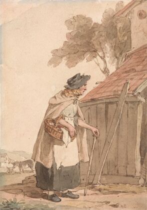An Old Woman Carrying a Basket