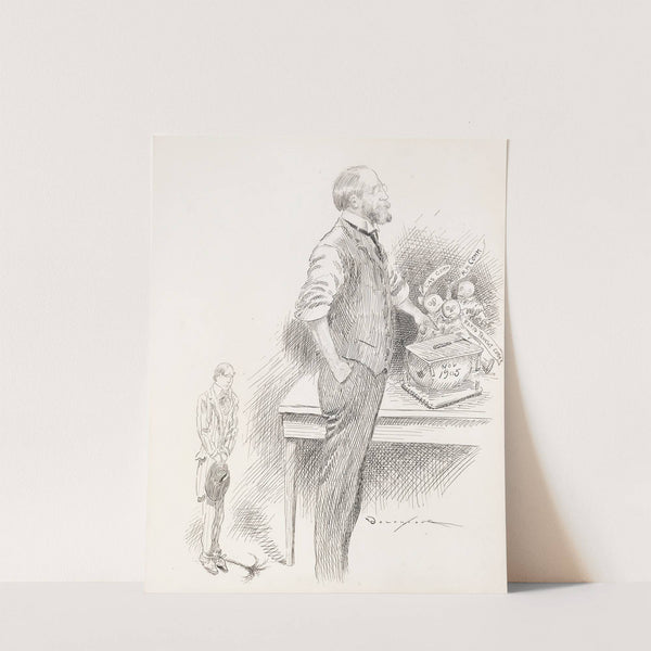 An older man with glasses and sleeves rolled up stands at a table by Homer Davenport