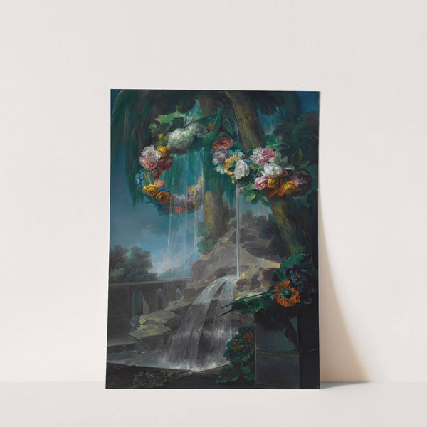 An Outdoor Scene With A Spring Flowing Into A Pool, With Garlands Of Flowers And An Aqueduct Beyond by Miguel Parra Abril