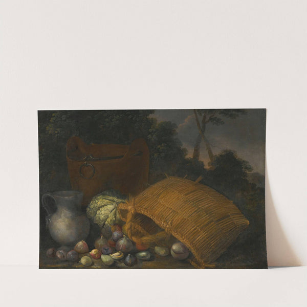 An overturned basket with fruit and vegetables by Candido Vitali