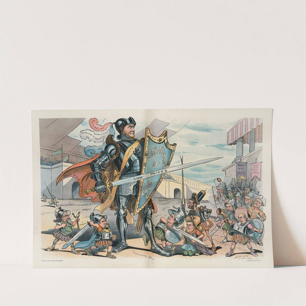 An unequal contest; they can find no flaw in his armor by Louis Dalrymple