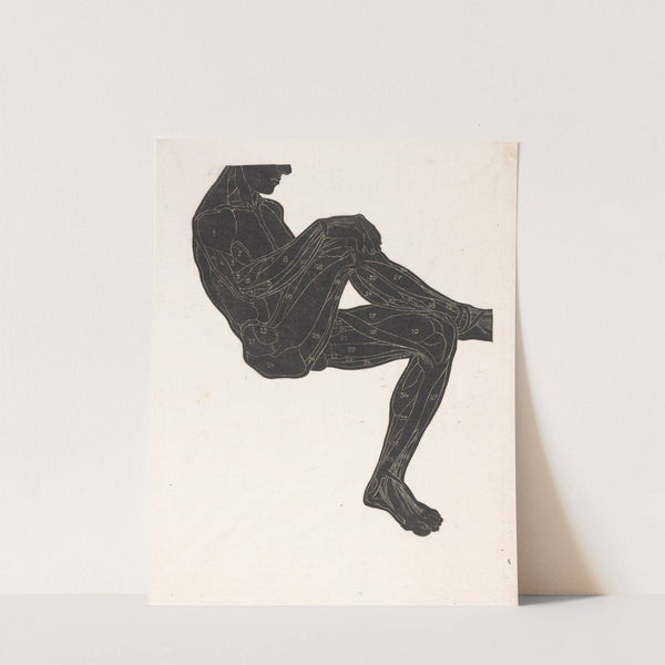 Anatomische studie van de been- en armspieren van een man in silhouet by Reijer Stolk