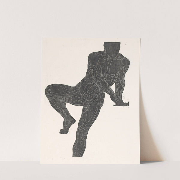 Anatomische studie van de borst-, buik- en beenspieren van een man in silhouet by Reijer Stolk