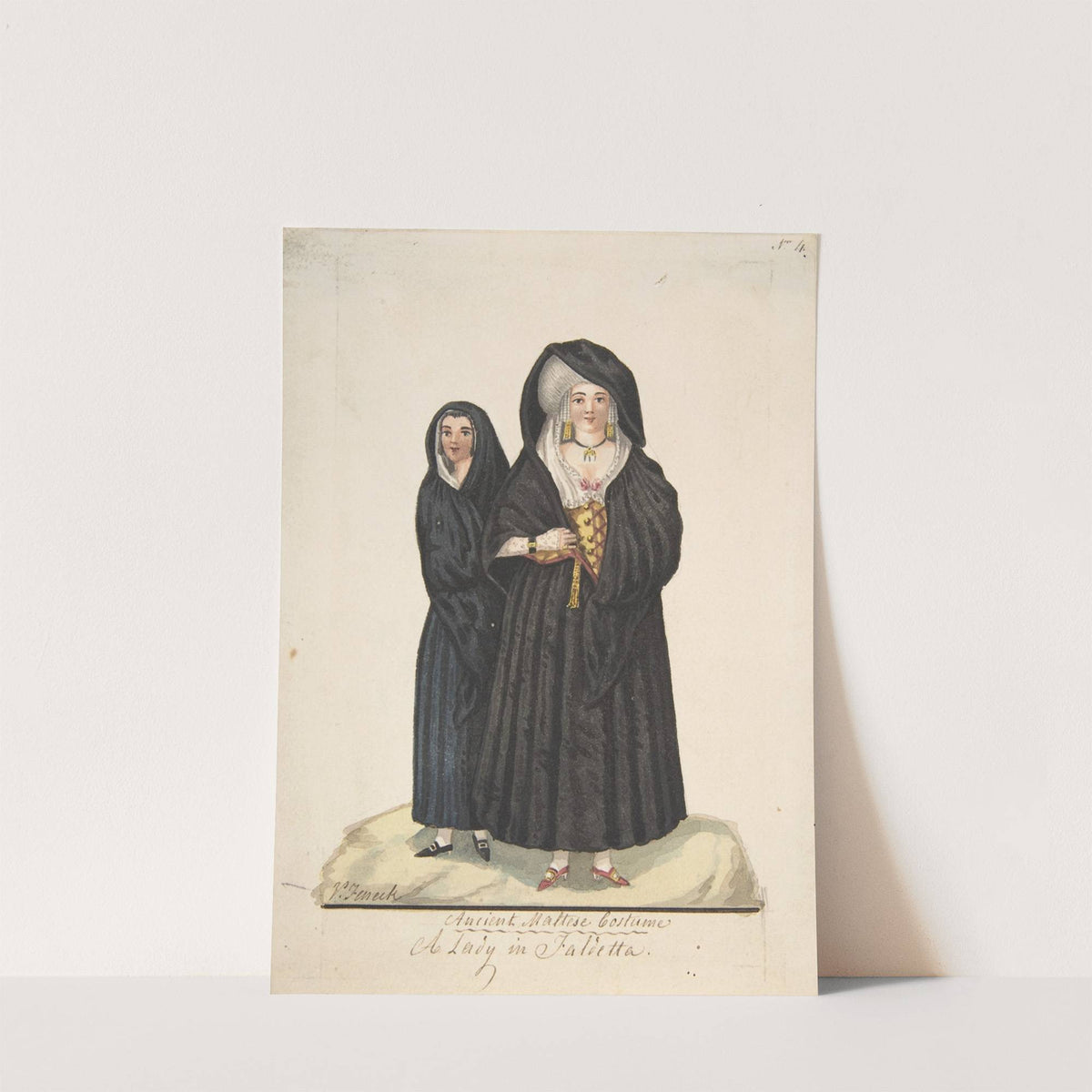 Ancient Maltese Costume, A Lady in a Faldetta by Vincenzo Feneck