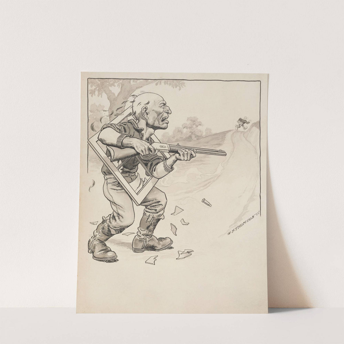 And spittin’ out putty an’ screeches an’ glass, he starts a-shottin’ from where he lights (1909) by Rodney F. Thomson