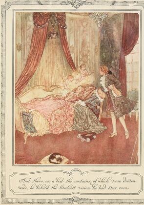 And there, on a bed the curtains of which were drawn wide he beheld the loveliest vision he had ever seen (1910)