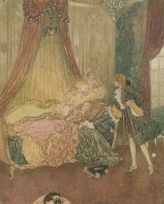 And there, on a bed the curtains of which were drawn wide, he beheld the loveliest vision he had ever seen.