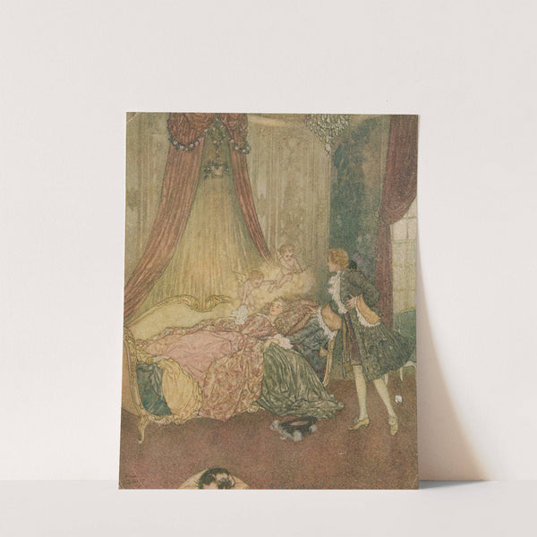 And there, on a bed the curtains of which were drawn wide, he beheld the loveliest vision he had ever seen. by Edmund Dulac