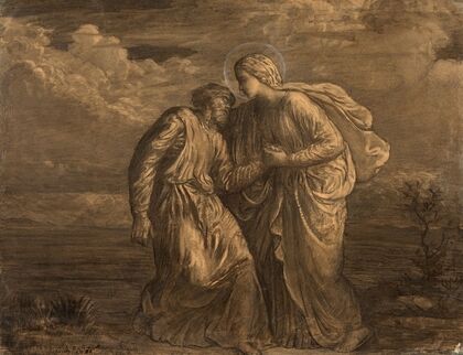 Angel supporting a weakened man (1855)