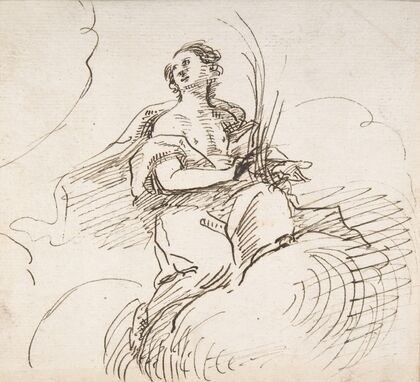 Angel with Palm Seated on Clouds
