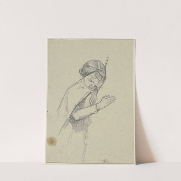 Angelehntes Mädchen, die Hand vor dem Gesicht by Jakob Becker